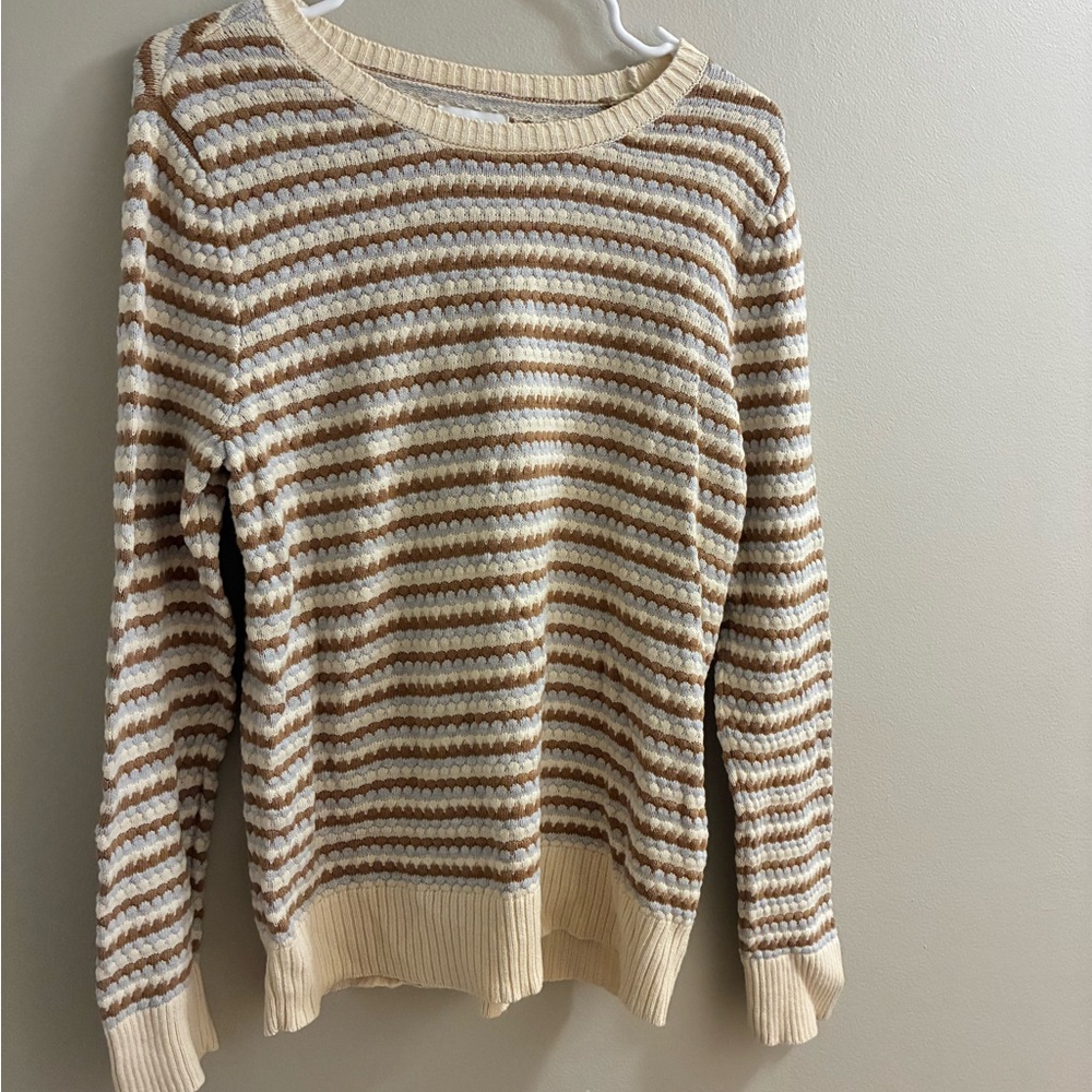 Croft & Barrow Cream and Brown Striped Sweater